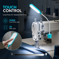 Lampe de travail industrielle à col de cygne flexible avec 30 LED, contrôle tactile, gradation progressive, magnétique, pour machine à coudre