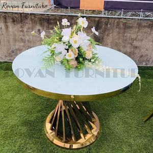 New Design Modern Round MDF Marble <strong>Glass</strong> Top Gold Stainless Steel Cake <strong>Coffee</strong> <strong>Tables</strong> for Wedding and Event - Product Image 2
