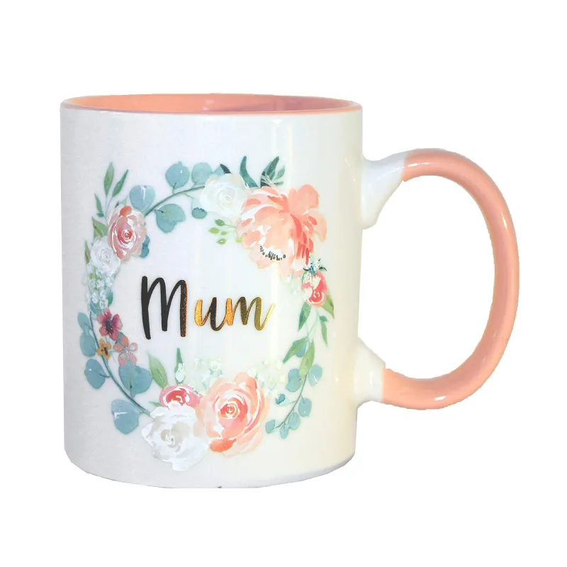 Tasse à café en céramique de porcelaine mate rose feuille d'or libellé maman cadeau tasse Floral en céramique lait café thé tasse