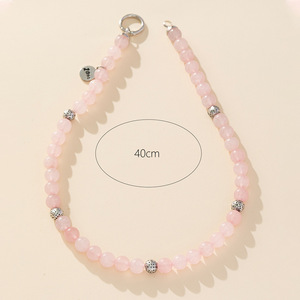 Rose Quartz Round Bead Necklace With <b>Silver</b> Spacer Balls Minimalist <b>Choker</b> Style Fashion Jewelry - Product Image 2