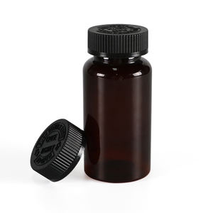 Custom Logo PET Round Bottle 120ml 250ml Transparent Brown with Gold Stamping Child-Resistant Lids for <b>Magnesium</b> Pills - Product Image 3