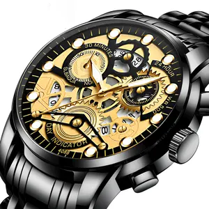 Mode 2021 montre à Quartz de luxe pour homme or évidé cadran étanche lumineux en acier inoxydable bracelets de montre montre-bracelet