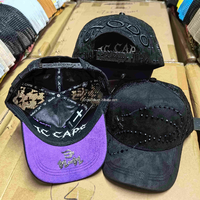 Gorra de béisbol unisex de gamuza con diseño de cruz de diamantes de imitación y letras, bordado 3D de 5 paneles, envío rápido en stock