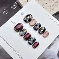 Nouveaux produits colorés yeux de chat courts d'été fleur perle Portable manucure quotidienne presse sur les ongles pour fille bijoux cadeaux