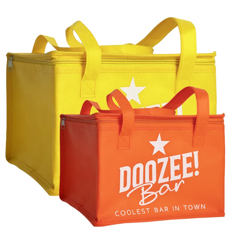 Wholesale reusable aluminum waterproof non woven cooler bag custom printed thermal insulated food delivery bags