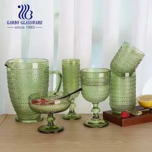 Gift Glassware Series With Color High Quality Green Glass Goblet Water Glass Jug Or Pitcher New Engraved Shape Glass Cup