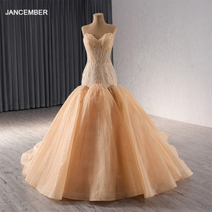 Robe de soirée sirène en cristal de champagne de luxe pour femmes, robe de mariée, robe de bal longue formelle, Rsm241061 - Product Image 1