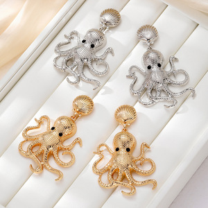 Boucles d'oreilles en forme de pieuvre, en alliage de zinc doré et argenté, design animal, bijoux de fête - Product Image 1