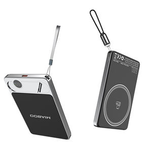 Baterías ultradelgadas Magsaferred, batería inalámbrica PowerBank, caja de aluminio de 5000mAh con soporte, pantalla Led y correa para cables - Product Image 5