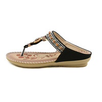 Sandales de plage pour femmes à imprimé floral vintage, bordure cousue à la main, semelle antidérapante, style bohème, sandales décontractées pour femmes en plein air