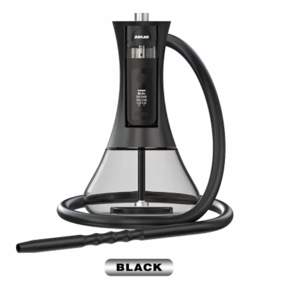 New design electric Hookah SHISHA simple easy use with RGB LED light adjustable power output- black