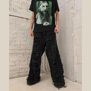 DIZNEW personalizado de buena calidad 2023 último diseño pantalones <span class=keywords><strong>vaqueros</strong></span> negros para hombre ropa de calle americana pantalones <span class=keywords><strong>vaqueros</strong></span> con barba de gato - Product Image 2