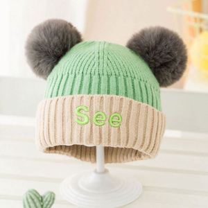Gorro de Invierno para Bebé con Pompón, Combinación de Colores, Gorro de Lana Tejido Cálido para Niños - Product Image 5