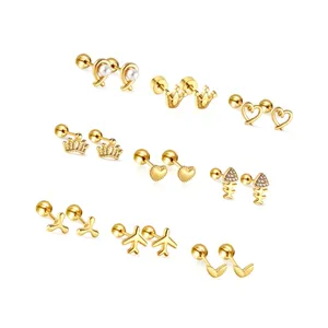 Fine jewelry Small stainless steel earrings studs earrings women classic vintage fashion jewelry studs 14K gold ladies earrings