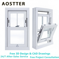 Ventanas Modernas Personalizadas de Doble Hoja, Estilo Americano, Marco de PVC Negro, Vidrio Doble, Ventana Corredera Vertical