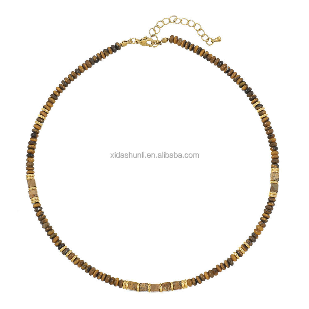 Tiger Eye Picture Jasper Beaded Dainty Necklace