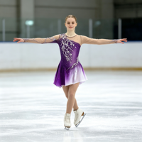 Robe de patinage et de danse pour enfants et adultes, dégradé violet et blanc, manches longues en maille, dos découpé avec strass, pour compétition et spectacle de patinage sur glace