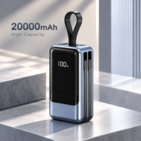 Batterie externe 20000mAh 65W à charge rapide bidirectionnelle avec câble intégré, chargeur portable avec écran numérique pour ordinateur portable, téléphone, tablette