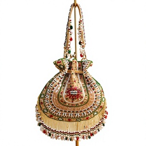 Sac de soirée circulaire perlé fait main avec pompon ivoire et franges, sac à bandoulière pour fête - Product Image 1