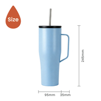 Gobelet isotherme classique en acier inoxydable, écologique, avec poignée et paille, anti-fuite, pour café de voyage, idéal pour les filles et le bureau