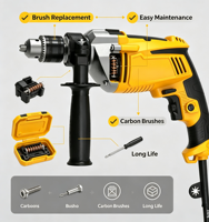 Marteau perforateur rotatif industriel, perceuse à percussion filaire, outil électrique 13 mm, poignée auxiliaire DIY, vitesse variable