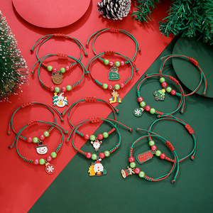 Fashion Jewelry Christmas Charm <b>Bracelets</b> Red Green Woven <b>Rope</b> Santa Reindeer Snowman Unisex Gift Jewelry - Product Image 2