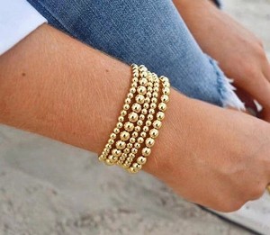 18k Gold Filled Waterproof Tarnish Free 3 4 5 6 8mm Beads <strong>Stacking</strong> <strong>Bracelets</strong> Beaded Stretch <strong>Bracelet</strong> - Product Image 5