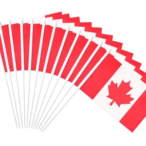 Boa qualidade Canadá mão bandeiras com mastro de plástico promocionais