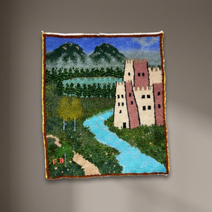 Décoration murale rectangulaire en laine légère faite à la main, paysage de château, art décoratif pour la maison - Product Image 3