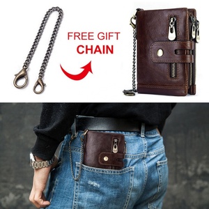 Hot Sale Cowhide Mini Genuine Leather <b>Wallets</b> <b>RFID</b> <b>Blocking</b> Luxury Gents Custom Zipper Mens Slim <b>Wallet</b> With Chain - Product Image 4