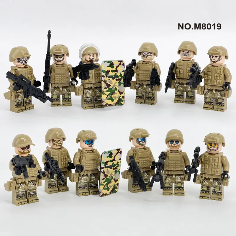 Manequim da polícia anti-terrorismo, fantoche especial do exército, peça de ação colorida, escudo de arma, Lego, tijolos, brinquedo