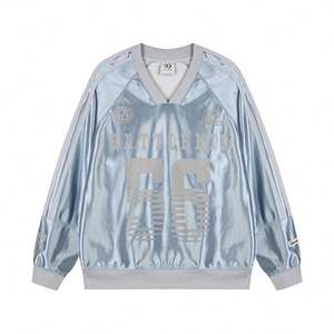 European American Retro Sports Casual <b>Women's</b> V-Neck Jersey 100% Polyester Loose Fit Long Sleeve Sweatshirt <b>Top</b> Letter Pattern - Product Image 3