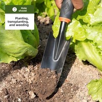 Ensemble d'outils de jardinage industriels légers BOLIDE, 4 pièces, outils à main en fer pour le jardinage, poignées en caoutchouc antidérapantes, truelle, cultivateur, râteau
