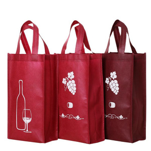 Wholesale Eco Friendly Durable Reusable Gift 2 4 6 Bottle Tote Red Non Woven Wine Carry Bags Custom Print logo