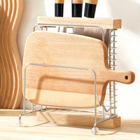 Support à couteaux ventilé en métal avec plateau en bois de chêne pour rangement de couverts et planches à découper