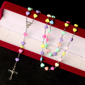 Collares <span class=keywords><strong>de</strong></span> Moda con Cadena <span class=keywords><strong>de</strong></span> Eslabones <span class=keywords><strong>de</strong></span> Corazones Coloridos <span class=keywords><strong>de</strong></span> Resina Acrílica, Collares con Colgante <span class=keywords><strong>de</strong></span> Cruz <span class=keywords><strong>de</strong></span> Jesús y <span class=keywords><strong>Virgen</strong></span> María - Product Image 1