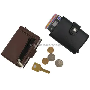 Fabricants portefeuille en cuir haute capacité éjection automatique RFID boîte à cartes clip