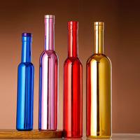 Bouteille de vin en verre électroplaqué 500 ml 750 ml avec bouchon en caoutchouc brillant UV, bande de couleur personnalisée, verre carboné pour boîte de nuit