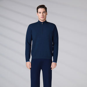 Fabricante de Suéteres, Pullovers de Punto Sólido, Suéter de Algodón Premium con Cierre de 1/4 para Hombre, Logotipo Personalizado - Product Image 5