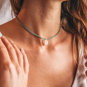 2024 alta calidad impermeable verano playa perla Shell turquesa tubo cuentas gargantilla Collar para joyería de moda mujer - Product Image 1