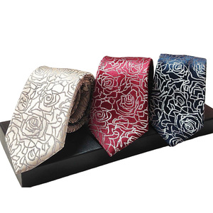Cravates en microfibre décontractées pour hommes OEM ODM, design personnalisé, cravates en polyester jacquard tissé pour hommes, vente en gros, motif floral Lurex - Product Image 1