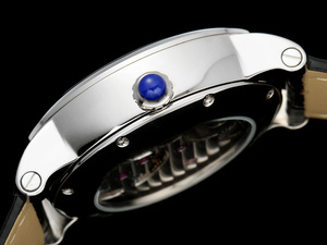 Montre mécanique automatique élégante et tendance avec cadran gravé, bracelet en cuir de crocodile noir mat et tourbillon flottant - Product Image 6