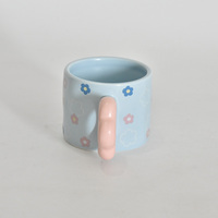 Mug en céramique grès à motif végétal avec petit motif floral, écologique, personnalisable, avec couvercle et cuillère en plastique portables
