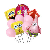 Set balon bertema SpongeBob anak-anak, dekorasi latar belakang pesta ulang tahun animasi kartun