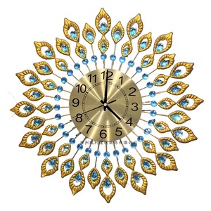 Horloge murale en plumes de paon, métal et résine, horloge décorative suspendue, fonctionnant à piles, quartz analogique, décoration de salon - Product Image 3