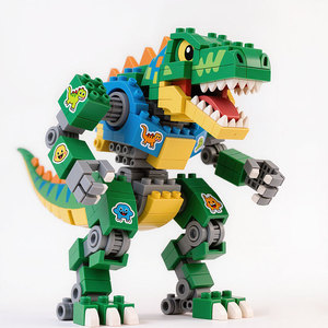 Custom Mecha Dinosaur <b>Building</b> <b>Block</b> Set Pink Plastic Construction Toy For Kids 4-7 Years Age Unisex Educational Playset - Product Image 3