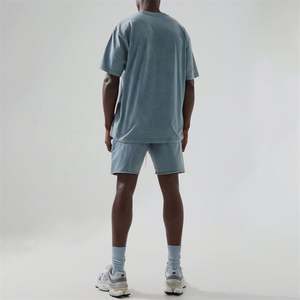 Conjunto de dos piezas para hombre lavado personalizado de alta calidad, camiseta informal de manga corta, tela de rizo transpirable para el verano - Product Image 2