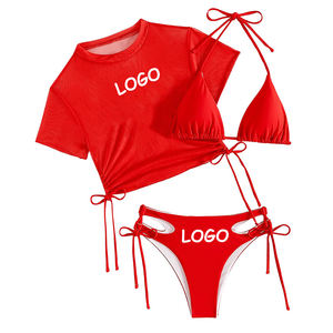 Traje de Baño Bikini de 3 Piezas con Tirantes Triangulares y Lazos Laterales para Mujer, con Logotipo Personalizado, Traje de Baño de Lujo para Fitness, Ropa de Playa, Fabricante de Trajes de Baño - Product Image 1