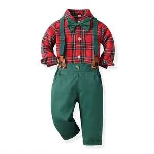 Vente en gros Costume de fête de gentleman pour enfants Costumes formels de Noël pour tout-petits garçons avec bretelles et ensembles d'automne