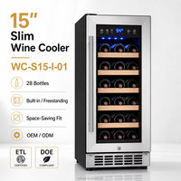 Réfrigérateur à vin à porte simple avec éclairage bleu, refroidissement par air, sans givre, vitrine à vin encastrable pour usage domestique et commercial